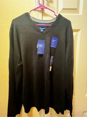 Apt 9 NWT Mens Merino Wool XXL Long Sleeve V-neck Pullover Knit Sweater Black